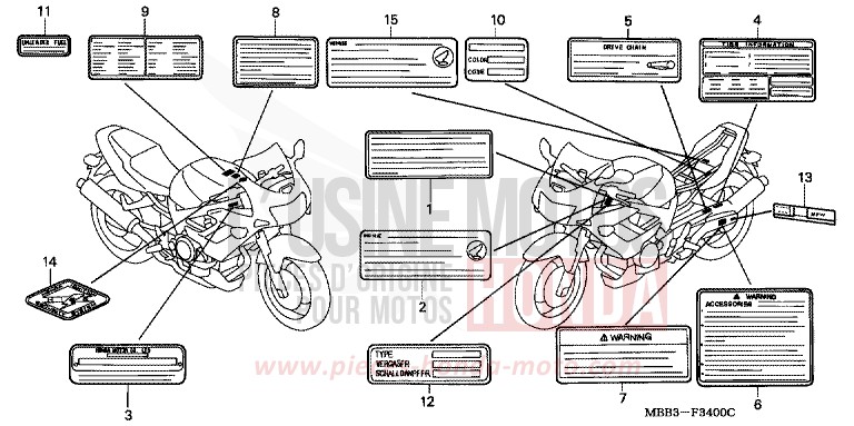 ETIQUETTE DE PRECAUTIONS de VTR "FireStorm" MUTE BLACK METALLIC (NH359) de 1999